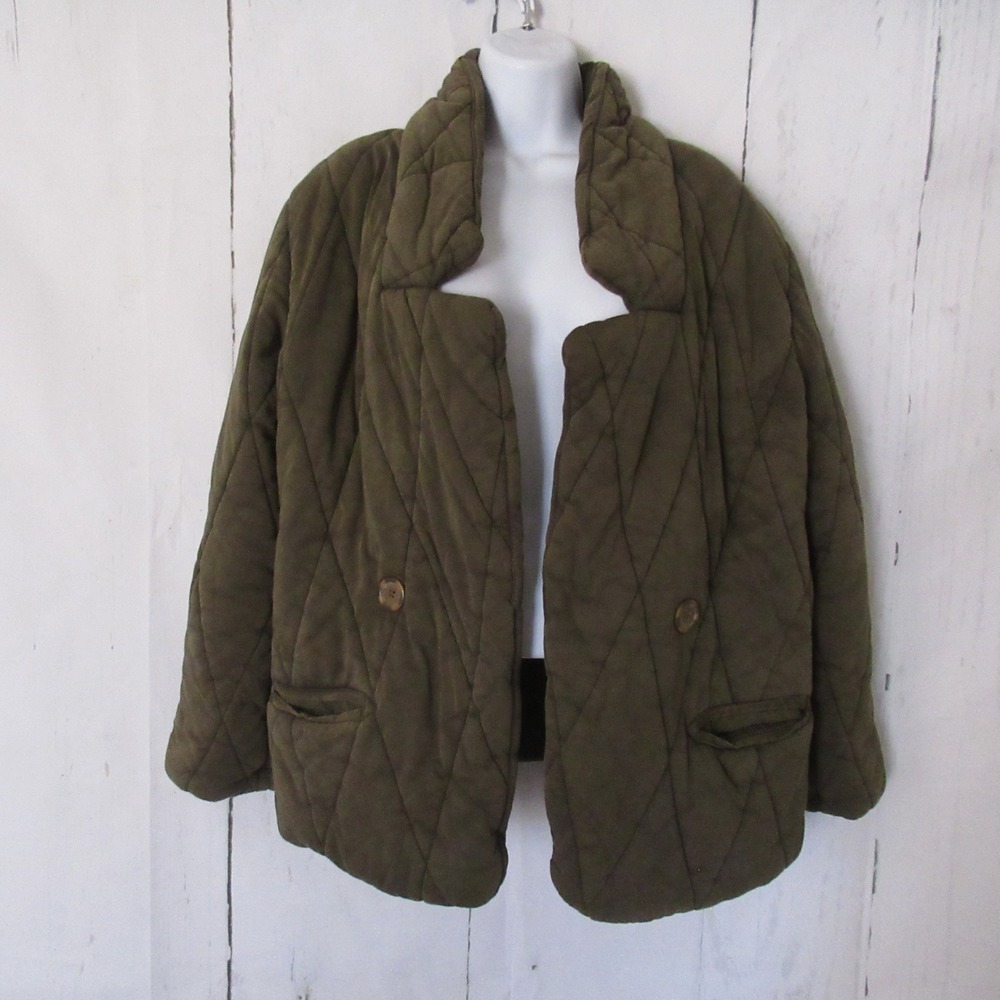 New Free People Jacket XS Tawny Puffer Quilted Open Front Olive Green Oversized
